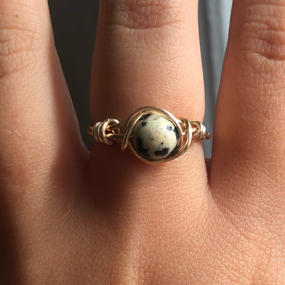 Leapard Pointstone Gold Wire Wrap Ring